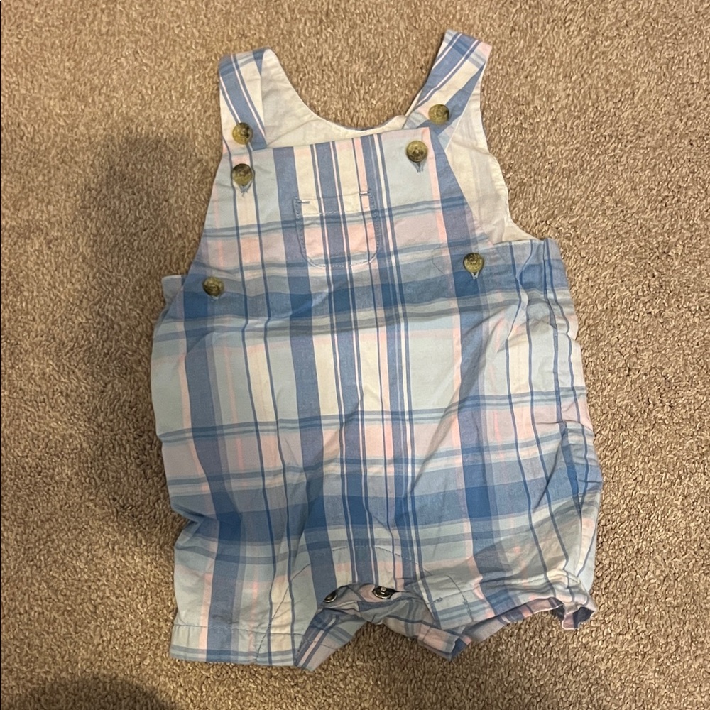 Janie and Jack Blue and Pink Plaid Overalls